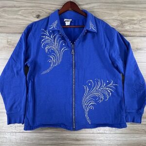 Distinct Women Royal Blue Rhinestone Embellished Full Zip Jacket XL